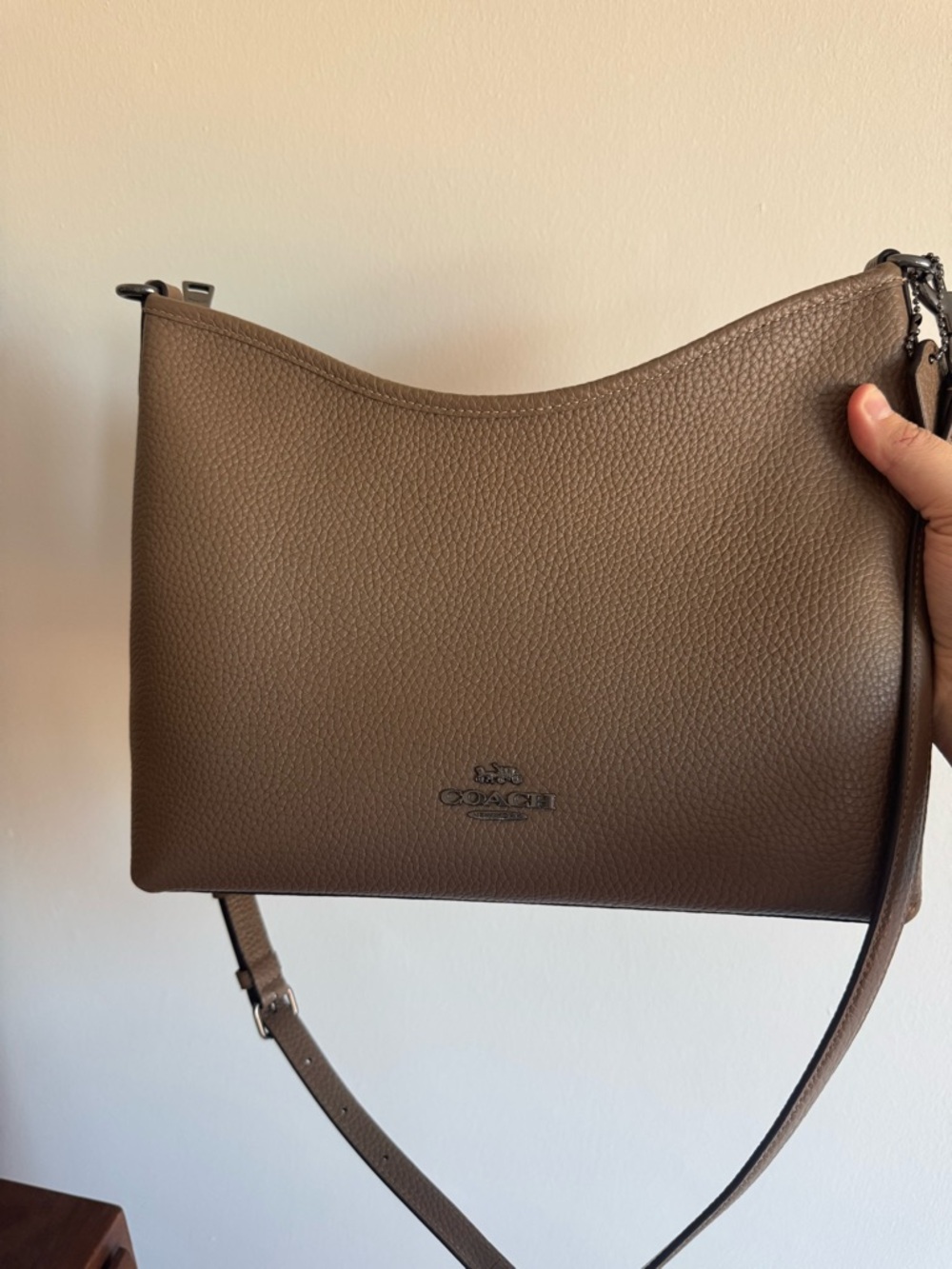 Coach Pebbled Crossbody Bag in Taupe Brown